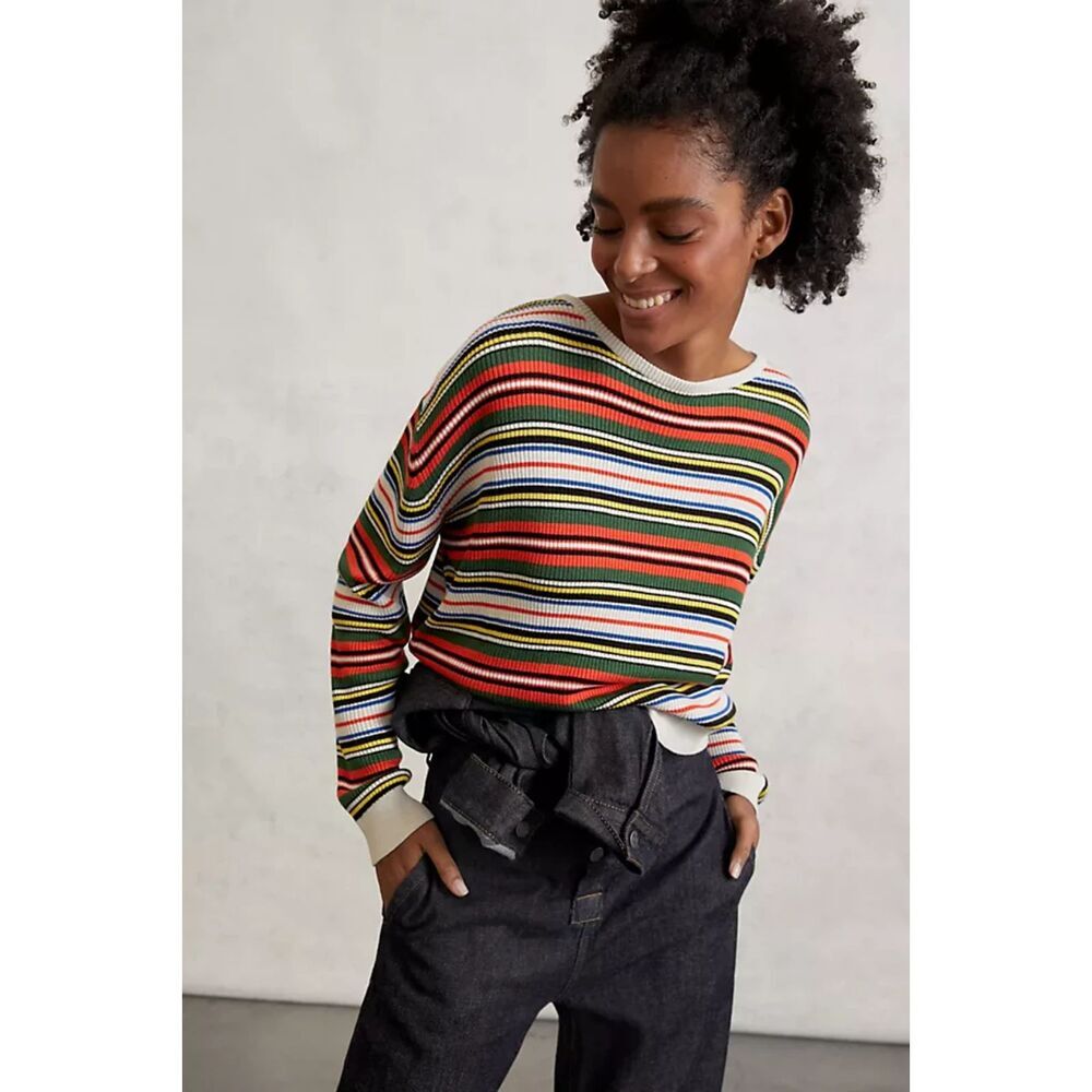 KULE Women Size S The Millie Striped Ribbed Knit Crewneck Sweater Casual Preppy